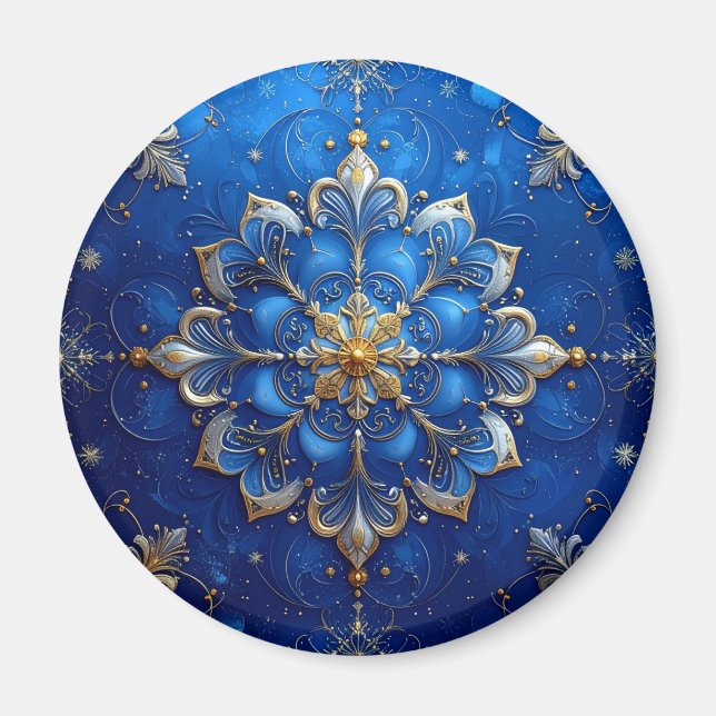 Imã Blue Decorative Christmas Holiday Magnet (Frente)