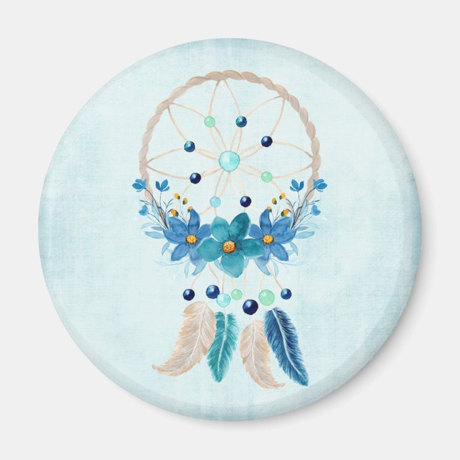 Imã Blue Dreamcatcher Na moda Boho Design (Frente)