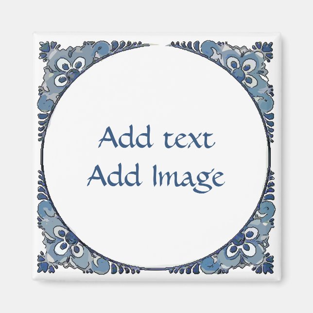 Imã Blue Dutch Look, adicionar texto, (Frente)