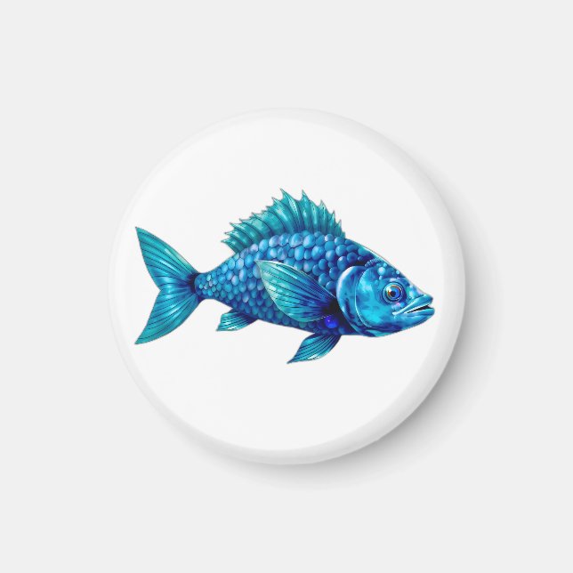 Imã Blue Fish with Spiky Fins and Scales (Frente)