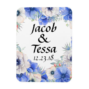 Ímã Blue Floral Heart Wreath Personalizado