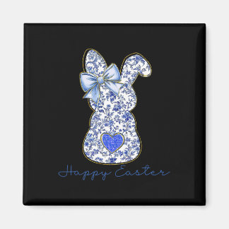 Imã Blue Floral Toile Chinoiserie Bunny Easter For Gir