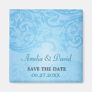 Imã Blue Flourish Wedding Save the Date Magnet