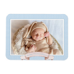 Ímã Blue Gingham Baby Photo