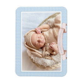 Ímã Blue Gingham Baby Photo