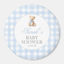 Imã Blue Gingham Bear Baby Shower