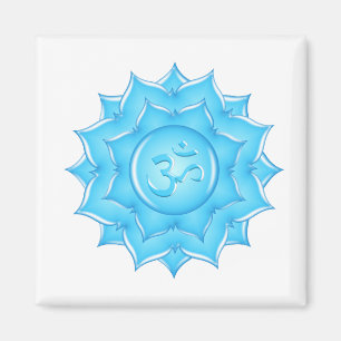 Imã Blue Glass Lotus Flower Om Symbol Drawing