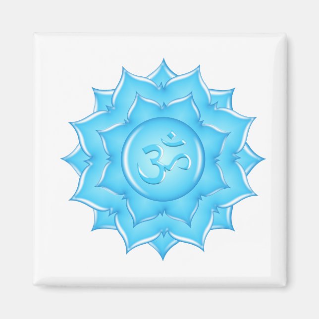 Imã Blue Glass Lotus Flower Om Symbol Drawing (Frente)
