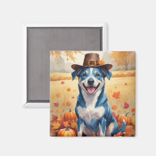 Imã Blue Heeler Entre Folhas de Outono Arte de Ação de