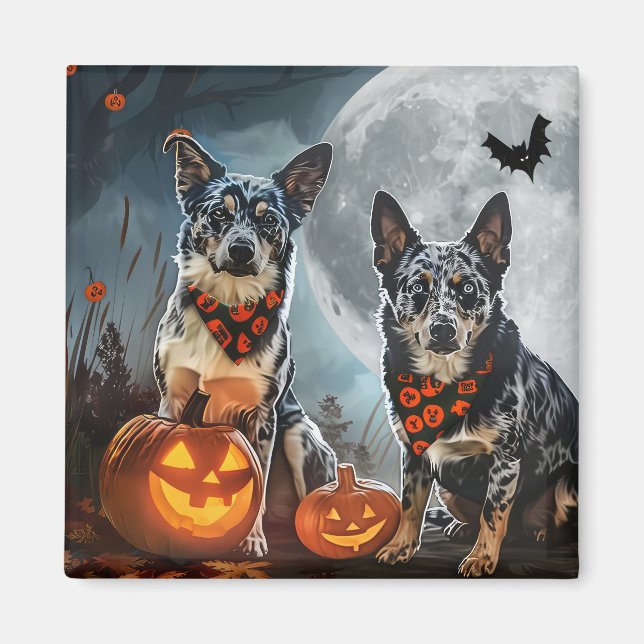 Imã Blue Heeler Halloween Spooky (Frente)