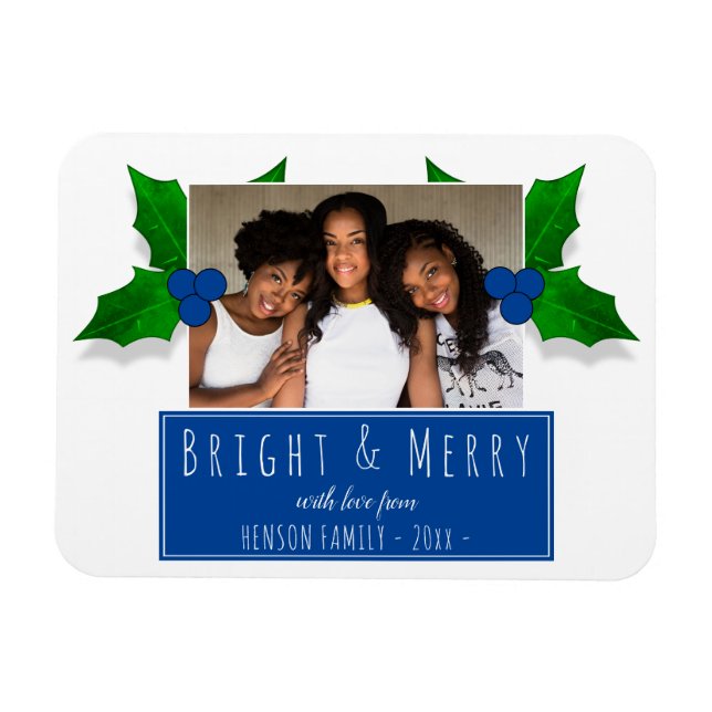 Ímã Blue Holly Berry Plant deixa fotos no Natal (Horizontal)