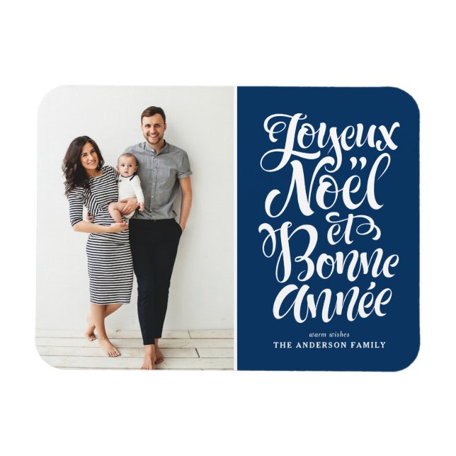 Ímã Blue Joyeux Noël et Bonne Année Foto de Natal (Horizontal)