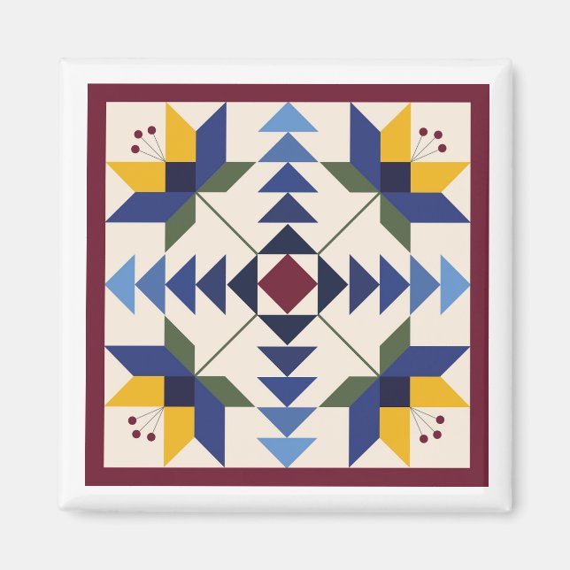 Imã Blue Lilies Barn Quilt Magnet (Frente)