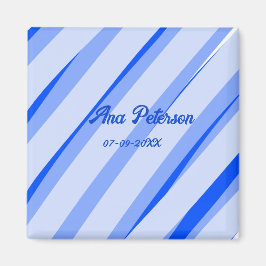 Imã Blue pastel add name date boho retro lines pattern