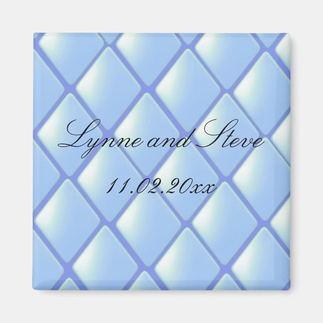 Imã Blue Quilted Diamond Save the Date (Frente)