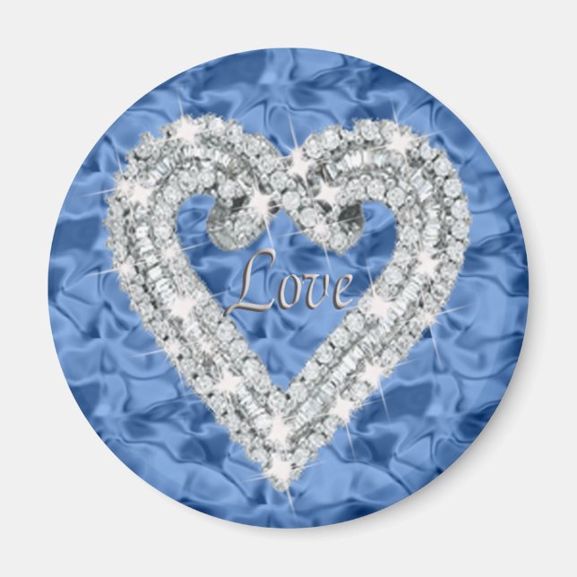 Imã Blue Round Love Diamond Heart Magnet (Frente)