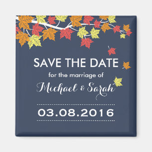 Imã Blue Save The Date Maple Leaf Casamento outono Mag
