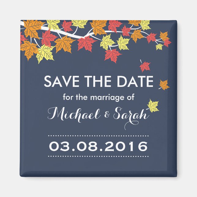 Imã Blue Save The Date Maple Leaf Casamento outono Mag (Frente)