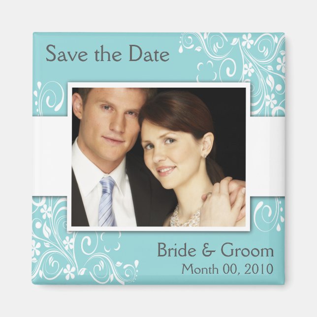 Imã Blue Save the Date Photo Magnets (Frente)