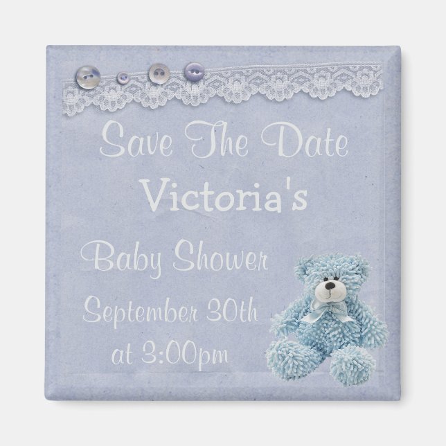 Imã Blue Save the Date Teddy Bear Boy Chá (Frente)