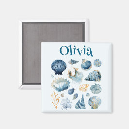 Imã Blue Seashell Magnet | Custom Name