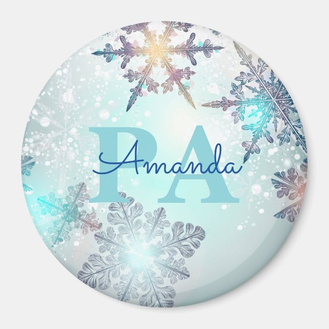 Imã Blue Snowflake Personalized Name PA (Frente)