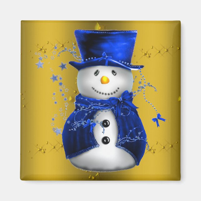 Imã Blue Snowman no Dourado Natal (Frente)