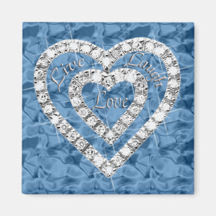 Imã Blue Square Live Laugh Love Diamond Heart Magnet