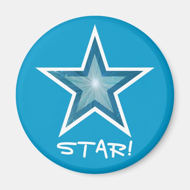 Imã Blue Star Fidge 'STAR!' azul arredondado (Frente)