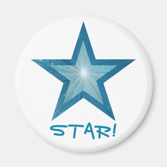 Imã Blue Star Fridge 'STAR!' ímã redondo branco (Frente)