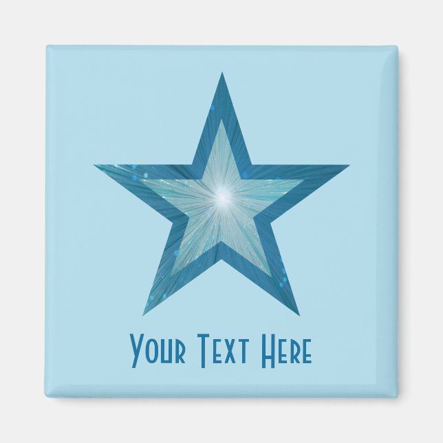 Imã Blue Star 'Your Text' magnet quadrado pálido azul (Frente)