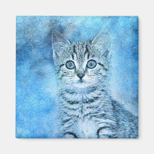Imã Blue Tabby Kitten   ABSTRATO   Watercolor