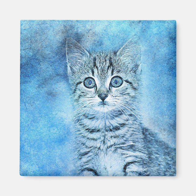 Imã Blue Tabby Kitten | ABSTRATO | Watercolor (Frente)
