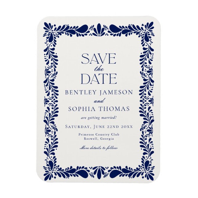 Ímã Blue Talavera Azulejo Espanhol Fiesta Salvar a Dat (Vertical)