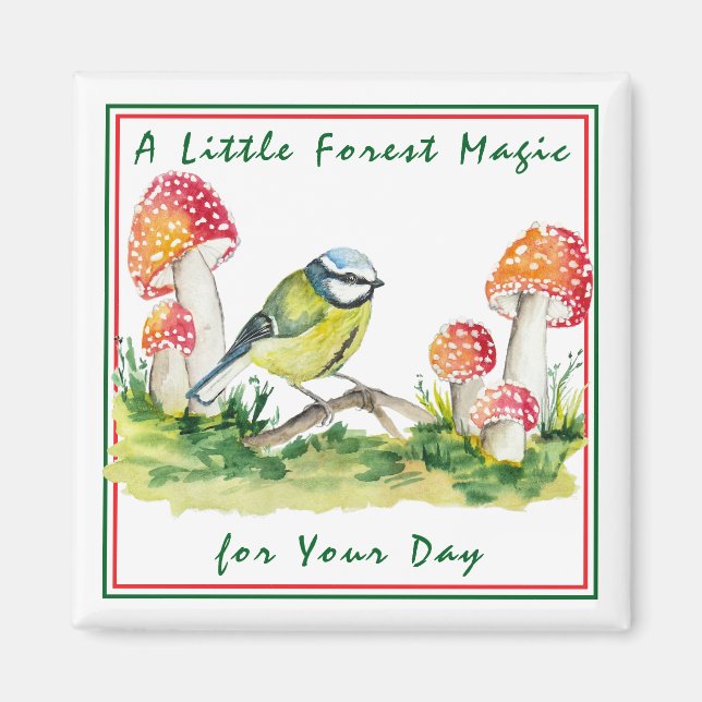 Imã Blue Tit and Fly Agaric Watercolor (Frente)