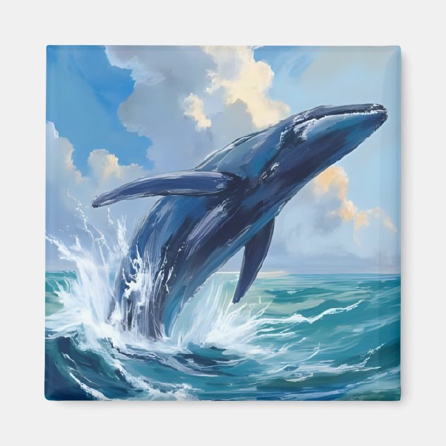 Imã Blue Whale Ocean Animal Painting (Frente)