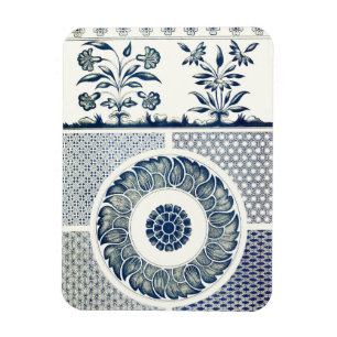 Ímã Blue White Floral Chinês redondo