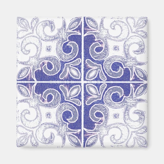 Imã Blue White Swirl Inspirado por Azulejos portuguese (Frente)