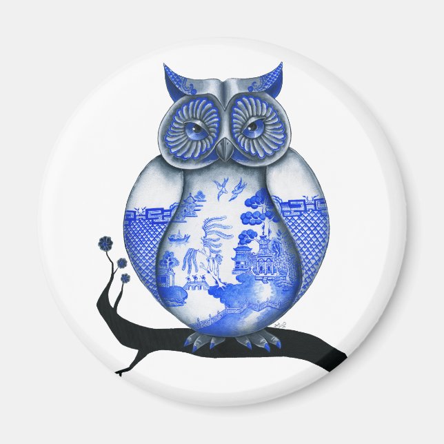 Imã Blue Willow Owl (Frente)