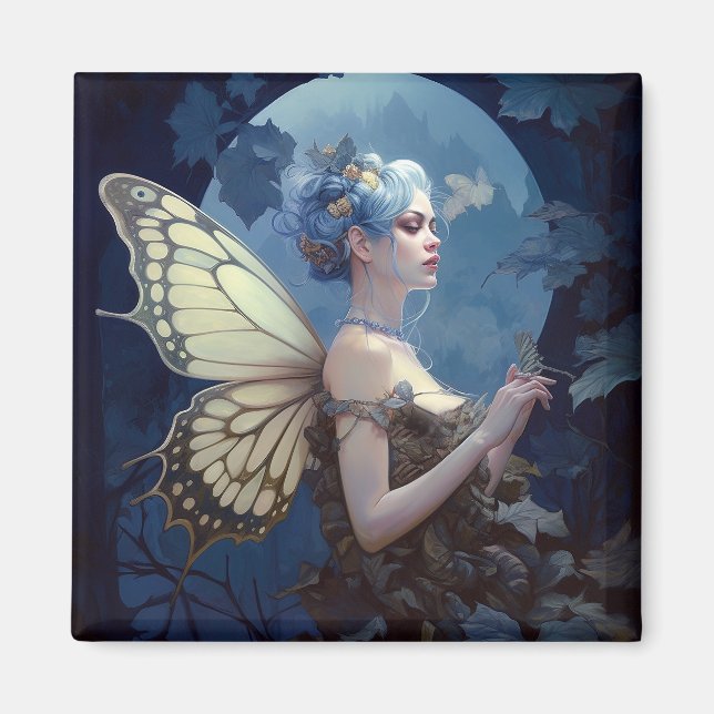 Imã Blue Woodland Fairy Fantasy Art (Frente)