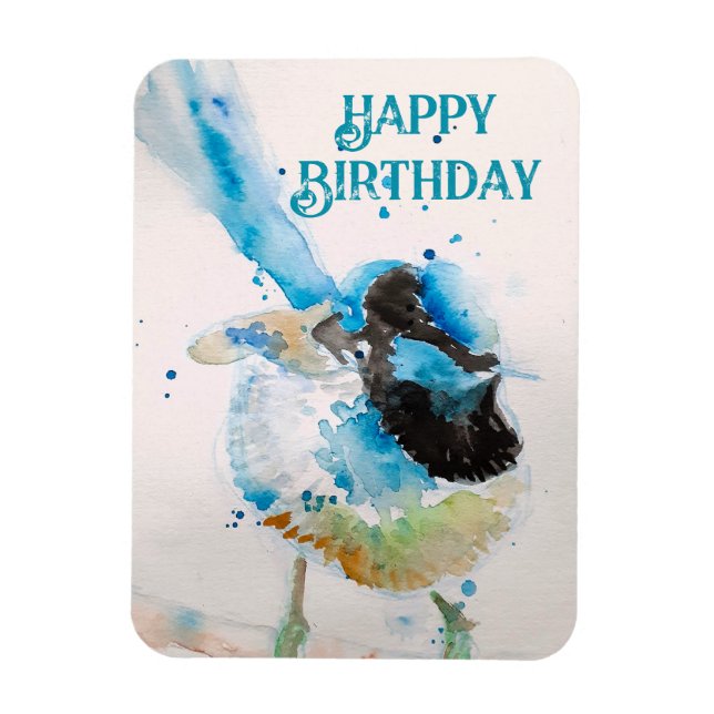 Ímã Blue Wren Watercolor Happy Birthday Wrens Aqua (Vertical)