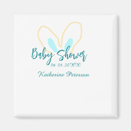 Imã Blue yellow baby shower name date animal ear cute 