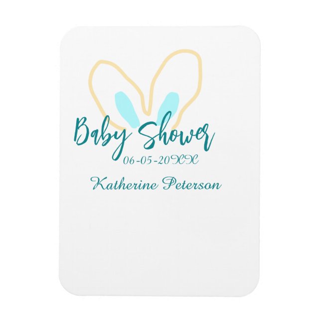 Ímã Blue yellow baby shower name date animal ear cute  (Vertical)