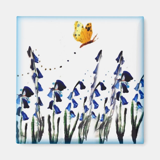 Imã Bluebells Butterfly Primavera Floral (Frente)