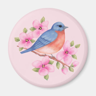 Imã Bluebird com íman de flores rosa