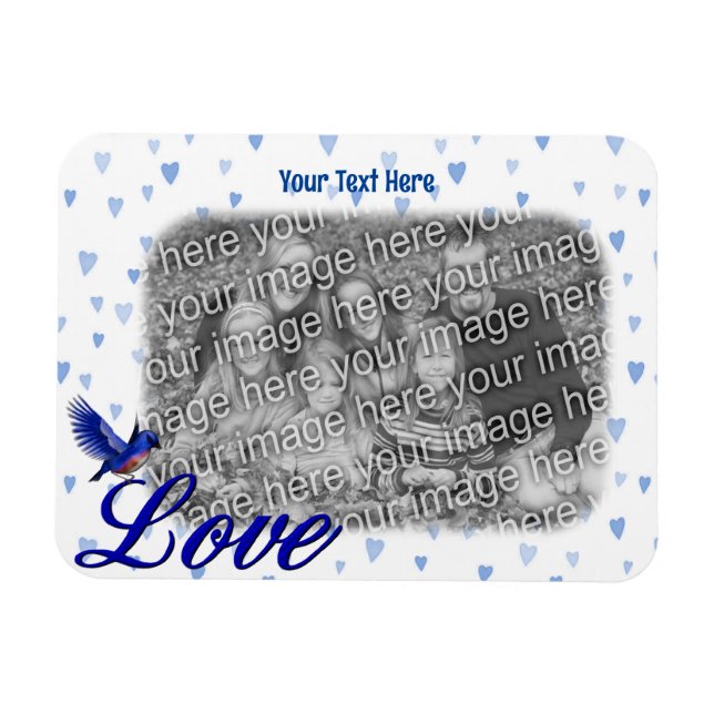 Ímã Bluebird Love Blue Hearts Frame Add Your Photo (Horizontal)