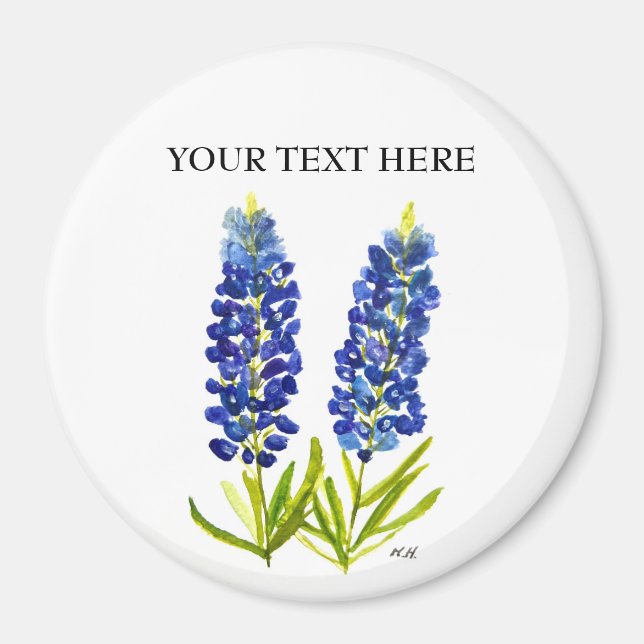 Imã Bluebonnets Texas State Flowers Lupine Watercolor (Frente)