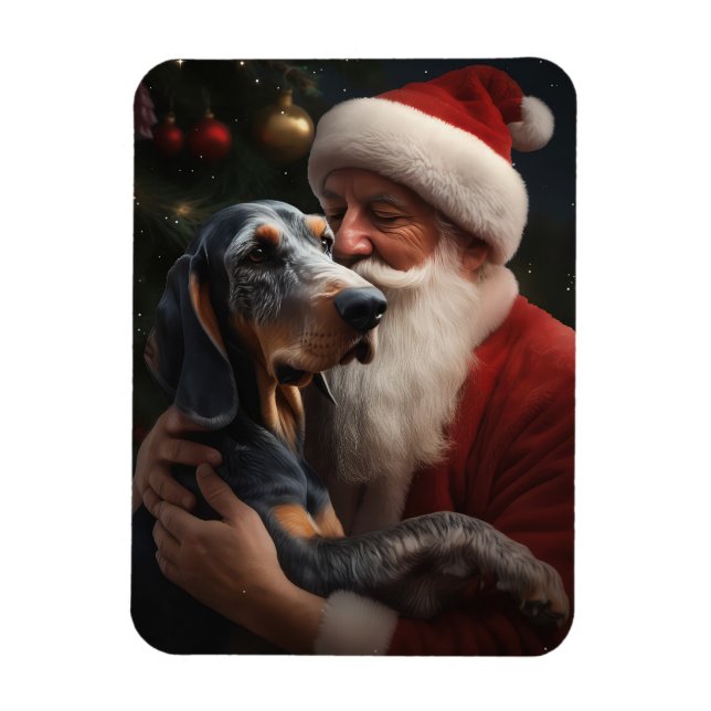 Ímã Bluetick Coonhound Com Papai Noel Natal (Vertical)