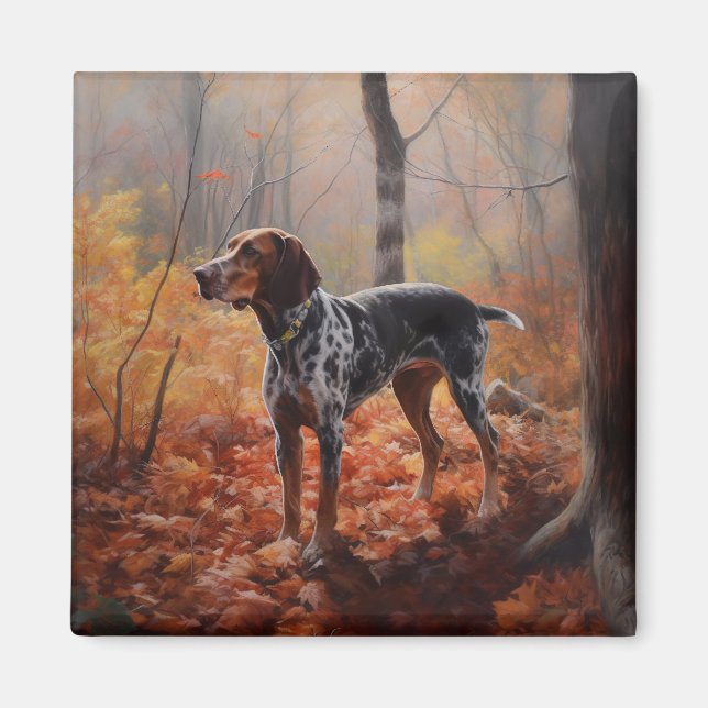 Imã Bluetick Coonhound em Folhas de Outono Caem Inspir (Frente)