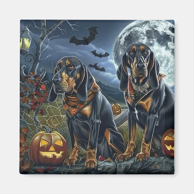 Imã Bluetick Coonhound Halloween Spooky (Frente)